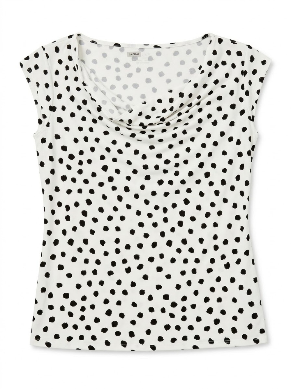 Grace White Black Polka Dot Cowl Neck Sleeveless Top Size S